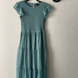 Merokeety Light Blue Tiered Ruffled Midi Dress Women's Size S